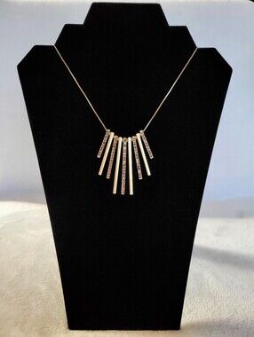 ​Modern Gold Tone Geometric Fringe Bar Statement Necklace Rhinestones Art Deco